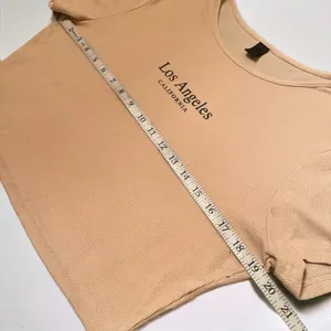 SHEIN Beige “Los Angeles California” Short Sleeve Ribbed Fitted Crop Top thumbnail 8