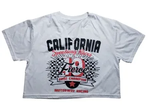 Weekend Warrior California Speedway Races Crop Top Shirt Womens Small White thumbnail 1