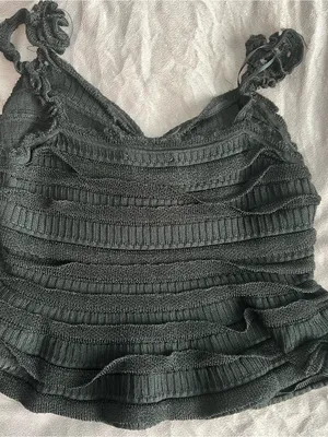 MARBLE Black Ruffle Lace-Trim Camisole thumbnail 2