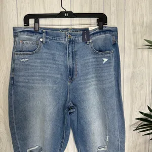 NWT American Eagle Plus Size Ripped Cool Classic Mom Jeans Crop Ankle 16 Short thumbnail 4