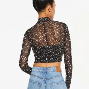 Aeropostale‎ Womens Small Floral Sheer Mesh Mock Neck Crop Top Whimsigoth thumbnail 6