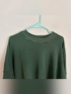 Aerie Oversized Crewneck Sweatshirt Green Exposed Seams XS thumbnail 3