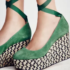 Free People Suede Lace Up Charade Espadrille Wedge Heels Green Size 36 US 5.5 thumbnail 4