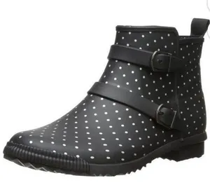 NWOT Cougar Royale‎ ankle rain boots black white polka dot women's size 8 thumbnail 1