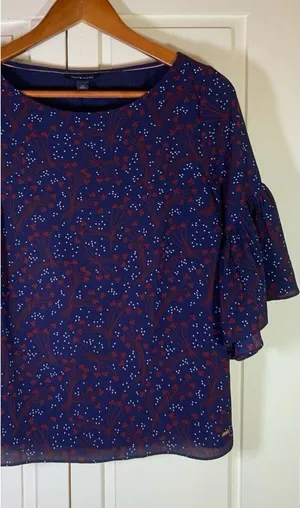 Tommy Hilfiger Cottage Blouse Top Women's Small Sheer Lined Bell‎ Sleeve Office thumbnail 1