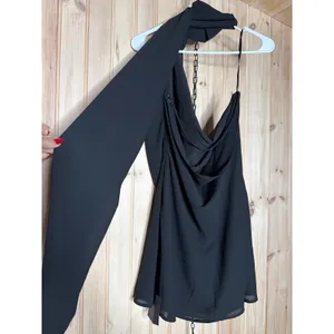 NWT Lulus Isloda Black One-Shoulder Backless Sash Mini Dress Party Size XL thumbnail 4