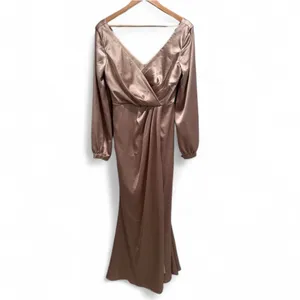 Revelry Vera Satin Bridesmaid Dress Long Sleeve Champagne Taupe Sz 8 Formal Gown thumbnail 2