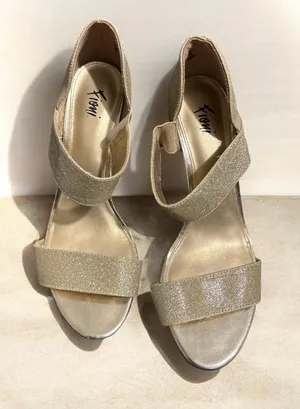 FIONI Clothing Glitter Gold Ankle-Strap Heels thumbnail 1