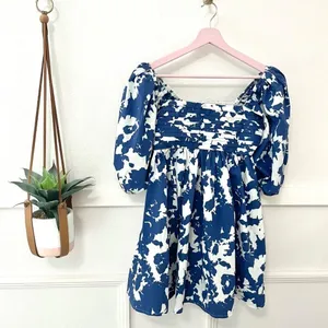 Abercrombie Emerson Poplin Puff Sleeve Midi Dress Blue Floral S Cottagecore Coquette thumbnail 2
