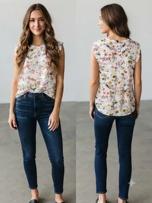 Pleione Women's Floral Print Sleeveless Blouse White Multi Size Large (L) thumbnail 2