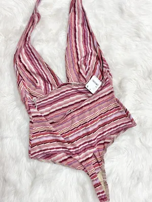 Free People retro babe striped halter bodysuit thumbnail 3