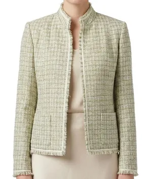 Draper's & Damon's Tweed Blazer Jacket Size 16 Frayed Trim Cream Green thumbnail 1