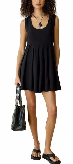 Urban Outfitters Popover Pleated Babydoll Mini Dress Black XS thumbnail 1