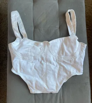 Zara White Denim Top thumbnail 1