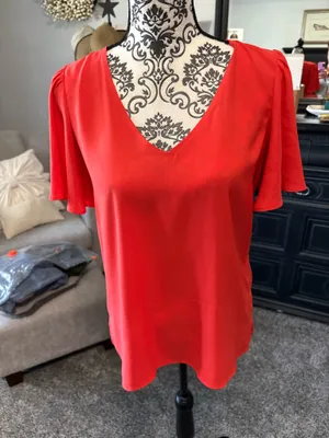 Ann Taylor size XS short sleeve red blouse thumbnail 1