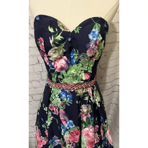 Morilee prom dress Floral navy blue strapless mini dress With Sequin Accents 10 thumbnail 3