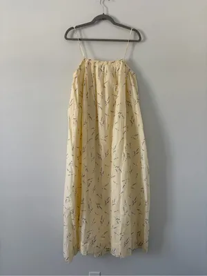 H&M Wildflower Linen Blend Sleeveless Square Neck Maxi Dress Butter Yellow M thumbnail 2