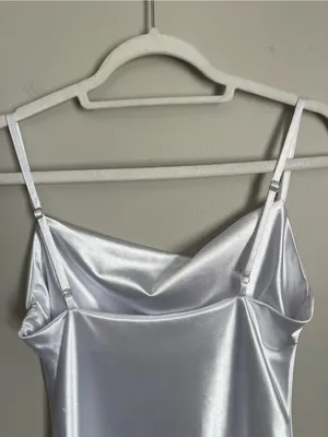 XXXITICAT White Silver Satin Cowl Midi Dress Sz S thumbnail 4