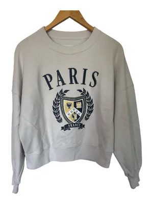 Abercrombie & Fitch Light Gray PARIS Crest Crewneck with Navy & Gold Shield thumbnail 1