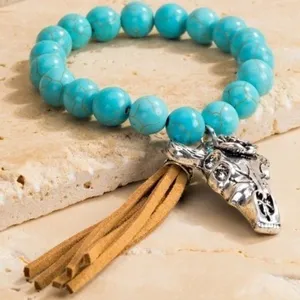 Natural stone bead‎ and steer head charm thumbnail 5