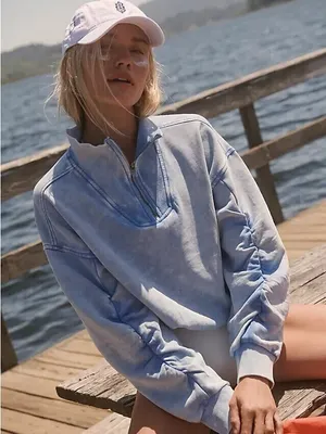 FP Movement Valley Girl Half Zip Cropped Sweatshirt Pullover Faded Blue Size XS thumbnail 1