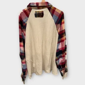 FREE PEOPLE Isabelle Plaid Trim Thermal Henley In Mink Combo Size Large thumbnail 6