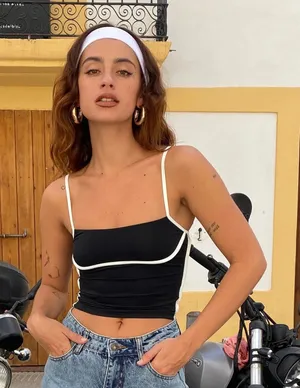 Princess Polly Maidenwell contrast black and white crop top thumbnail 1