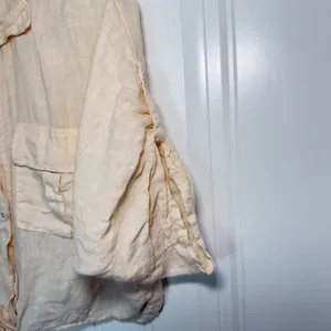 Purr Lino Cream Linen Tie Front Crop Shirt Lagenlook Quiet Luxury Utility Wear thumbnail 5