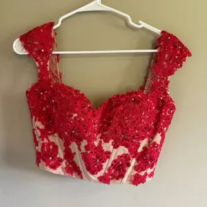 Mac Duggal Red Lace Sequin Corset Crop Top Sweetheart Formal Bodice Size 4 thumbnail 1