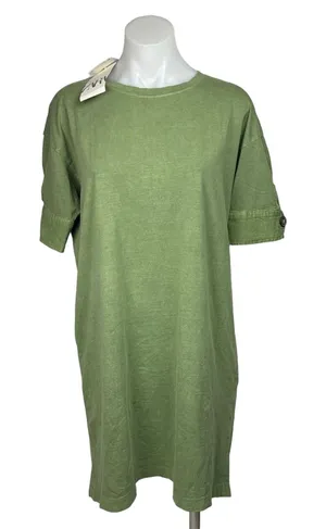 Zara NWT Green Cotton Cuffed Short Sleeve Crew Oversized T-Shirt Midi Dress Sz S thumbnail 1