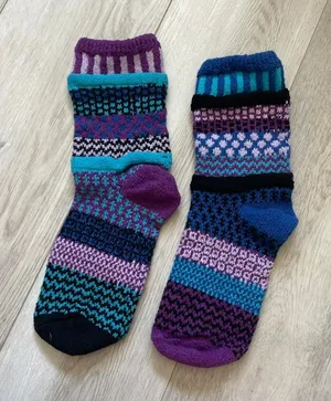Solmate Socks Knit Crew Socks printed colorful womens Blue Purple (small) winter thumbnail 1