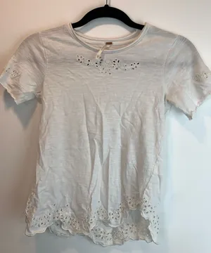 Free People white eyelet top sz XS tp preppy whimsical school casual festival thumbnail 1