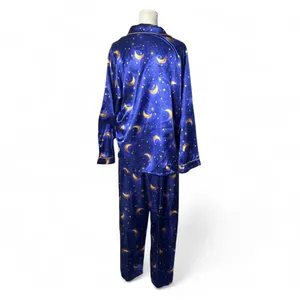 90s Vintage Celestial Sun & Moon Satin Long Sleeve Pant Pajama Set Whimsigoth thumbnail 2