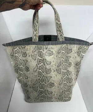 Neutral Snake-Print Tote Bag with Top Handles thumbnail 1