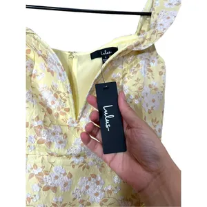 Lulus Favorite Song‎ Yellow Floral Jacquard Off-The Shoulder Mini Dress S NWT thumbnail 6