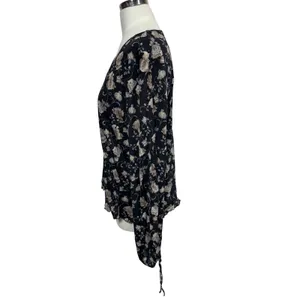 Old Navy XXL Black Floral‎ V-Neck Top Women's Long Sleeve Cinch Cuff thumbnail 5