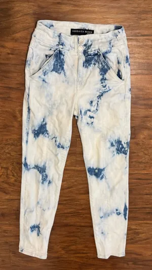 Veronica Beard Kallie Tie Dye High Rise Straight Leg Crop Jeans Bleached Size 23 thumbnail 1