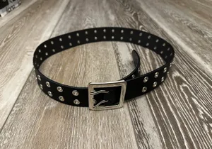 Black Faux Leather Belt W Silver Buckle Bought At thumbnail 6