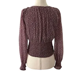 Abercrombie & Fitch Burgundy V-neck Blouse Women Top Size XS | 6-23 thumbnail 2