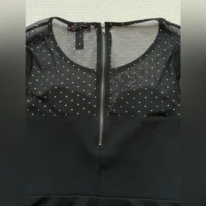 Material Girl Top Black Peplum Blouse Sz S Mesh SL Ruffle Bottom - Holiday thumbnail 6