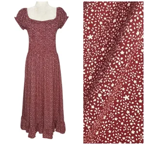 Urban Outfitters Large Rust Red Floral Smocked Dress Puff Sleeves Midi Maxi thumbnail 2