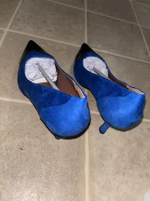 Elegant Blue Pointed-Toe Women's Heels with Black Cap thumbnail 5