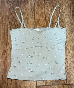 Cotton On Sage Green Floral Lace‎ Trim Cami Top Size Small Cropped Tank cottage thumbnail 1