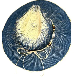 Blue and Tan Women's paper straw Cowgirl Hat thumbnail 6