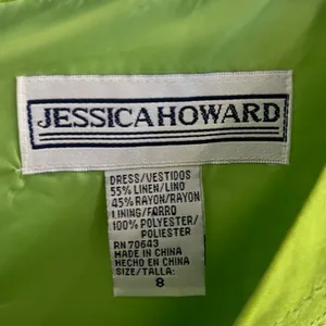 Vintage 90’s Jessica Howard Green Linen Embroidered Midi Dress 8 thumbnail 5