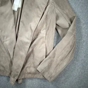 BB Dakota Open Front Moto Jacket Faux Suede Womens Large Beige New Anthropologie thumbnail 2