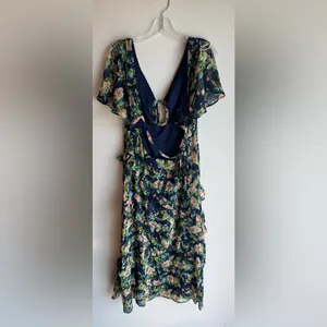 NWT Lulu's Next To You Navy Blue Floral V-Neck Ruffle Midi Dress thumbnail 5