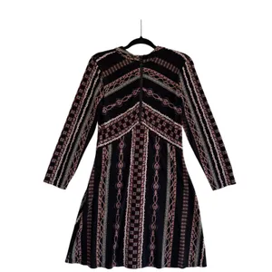 Free People Boho Geometric Print Long Sleeve A-Line Mini Dress Lined sz M thumbnail 3