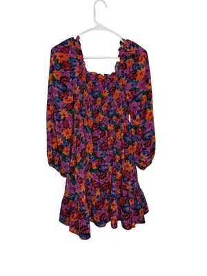 ✨ Entro Floral Smocked Long‎ Sleeve Mini Dress Size Small ✨ thumbnail 4