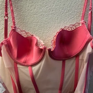 Elegant Pink Lace Corset Bustier Top With Straps L thumbnail 11